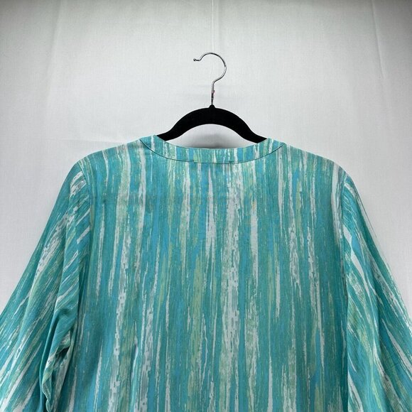 Gloria Vanderbilt Top Size L Stripe Tunic Blouse 3/4 Bell Sleeve Viscose Blue - Picture 5 of 11